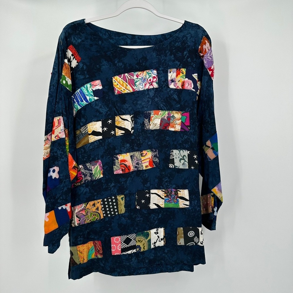Womens Vintage Patchwork Top Size M Oversized Eclectic Festival Whimiscal